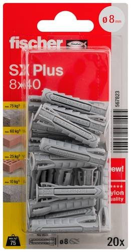 Fischer SX Plus Spreizdübel aus Nylon in Grau, Länge: 40 mm, Durchmesser: 8 mm, 20 Stück - Bild 1