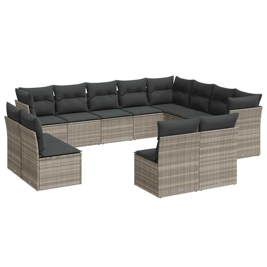 vidaXL 12-tlg. Garten-Sofagarnitur in L-Form mit Kissen, Hellgrau, Poly-Rattan und Metallrahmen - Bild 2