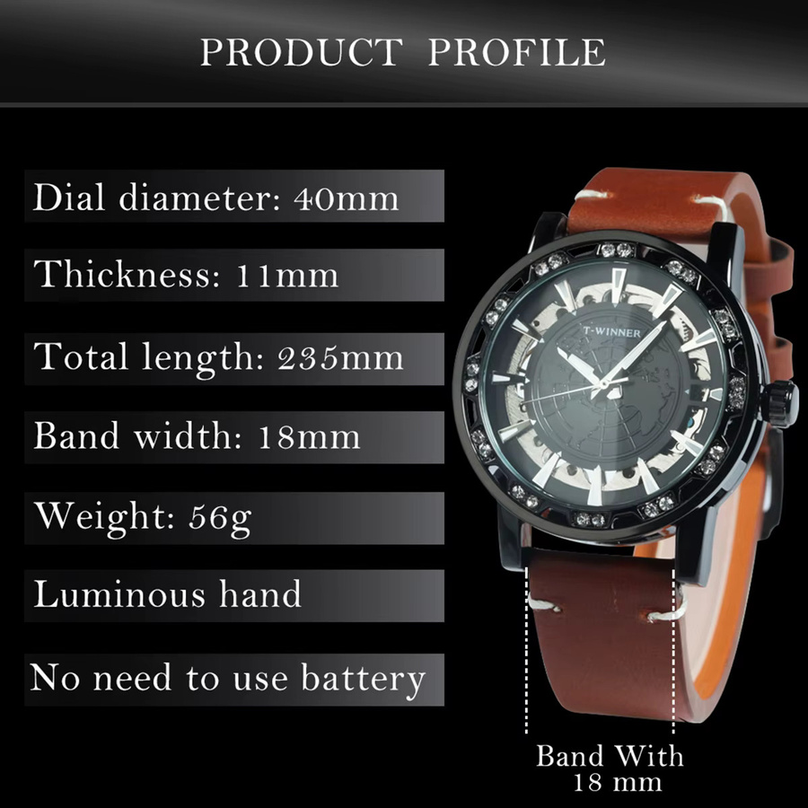 WINNER Armbanduhr, Automatik, Gold, Leder, Herren, Leuchtzeiger - Bild 5