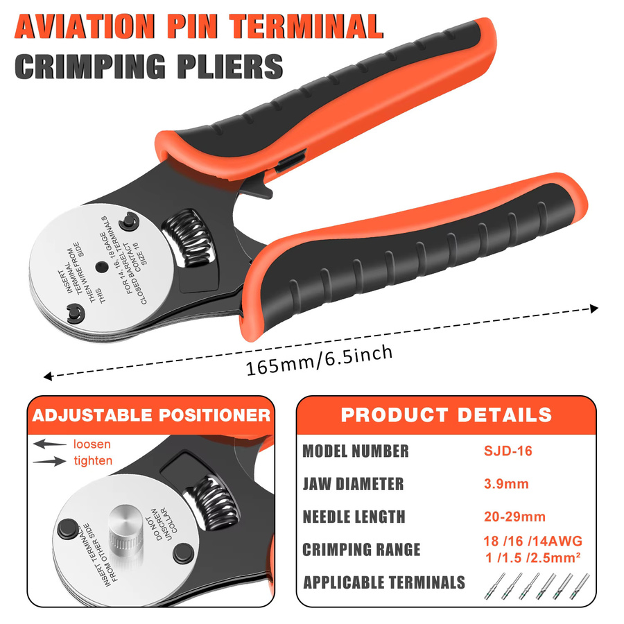CLAMPLUS Deutsch Crimp Tool Closed Barrel Crimper mit 4-Wege-Einkerbung und 8 Impression Type für Deutsch Connector 14, 16, 18 AWG Pin Crimpzange - Bild 5