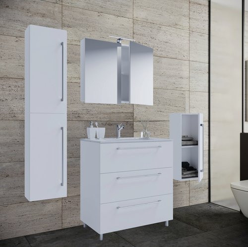 VCM Badmöbel-Set modern in Weiß mit Waschtisch, Spiegelschrank und Hochschrank B/H/T: 80 x 150 x 46 cm - Bild 1