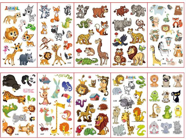 Binchi Outdoor Product Cartoon Tattoo Aufkleber, 10er Set, Tiere Dinosaurier Schmetterling - Bild 1