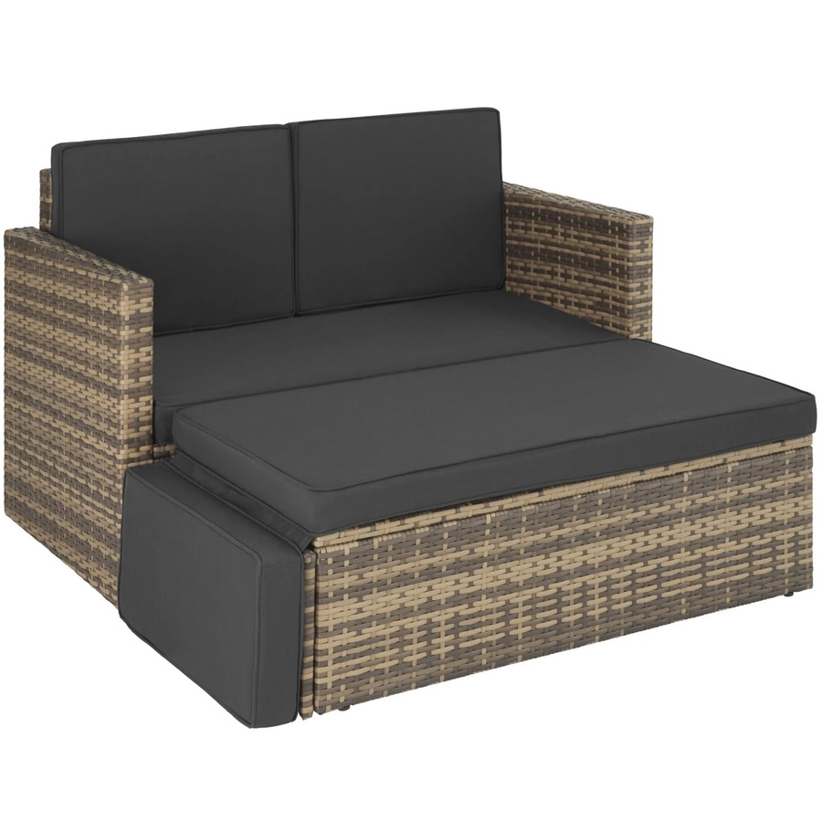 tectake Rattan Lounge 2-Sitzer mit Hocker und Polsterung, UV-beständig, Natur - Bild 2