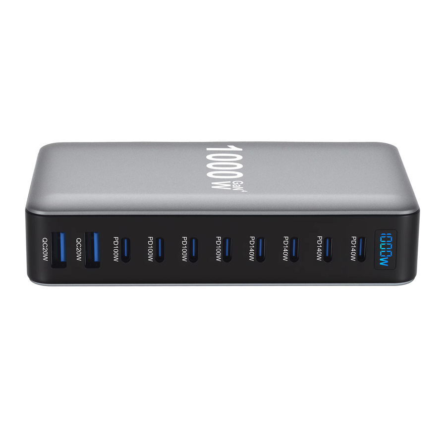 GaN USB-C PD 3.1 Desktop Schnellladegerät mit 1000 W / 950 W Ladestation Adapter in Grau - Bild 4