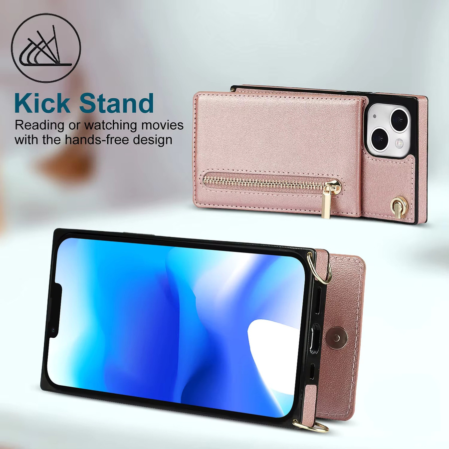 HQBBRO Crossbody Ledertasche mit Reißverschluss und Kartenfach als Geldbörse für iPhone 11 bis 16 Pro Max, Farben: Gold oder Pink - Bild 4