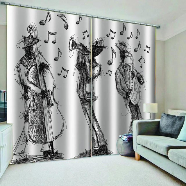 Verdunkelungsvorhang mit Musiknoten und Klaviermotiv von Yiran Furniture, Farbe Weiß, Breite: 55 cm, Höhe: 120 cm, inklusive Haken - Bild 1