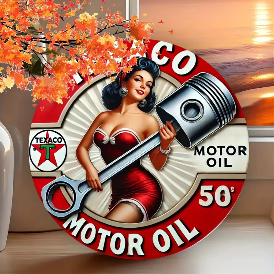 HELLOYOUNG Collectors Choice Vintage Texaco Petroleum Rundes Metallschild in Rot, Durchmesser: 20 cm - Bild 5