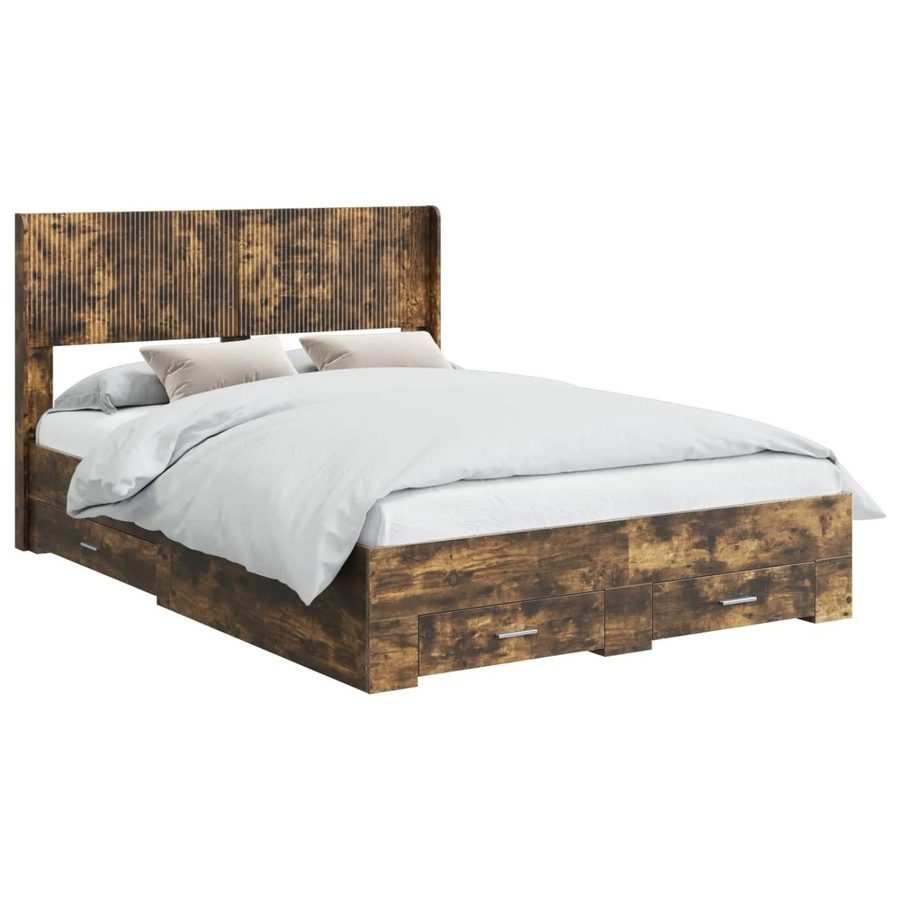 vidaXL Bettgestell mit Kopfteil und Stauraum in Geräucherte Eiche, B/T/H: 120 x 190 x 126,5 cm - Bild 2