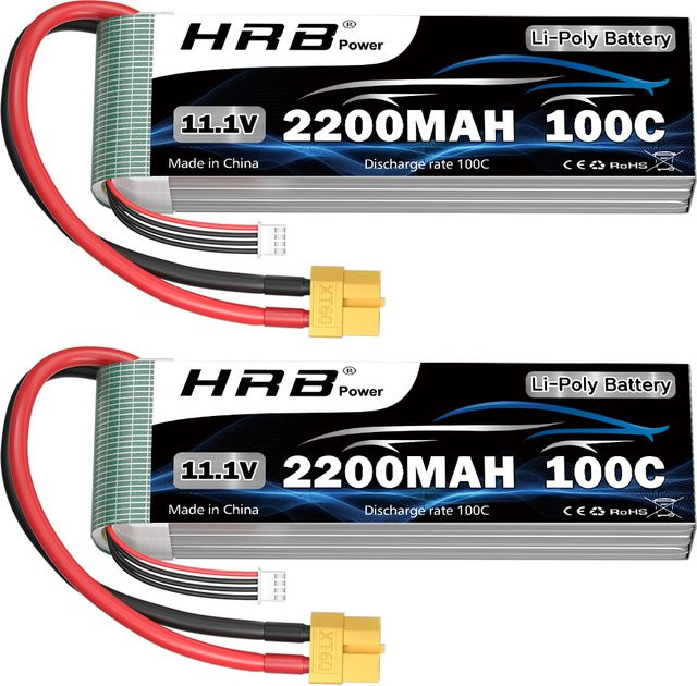 HRB 2 Stück Lipo-Akku 3S 2200mAh 100C mit XT60-Stecker für FPV-Drohnen, Flugzeuge, RC-Autos und Boote - Bild 1