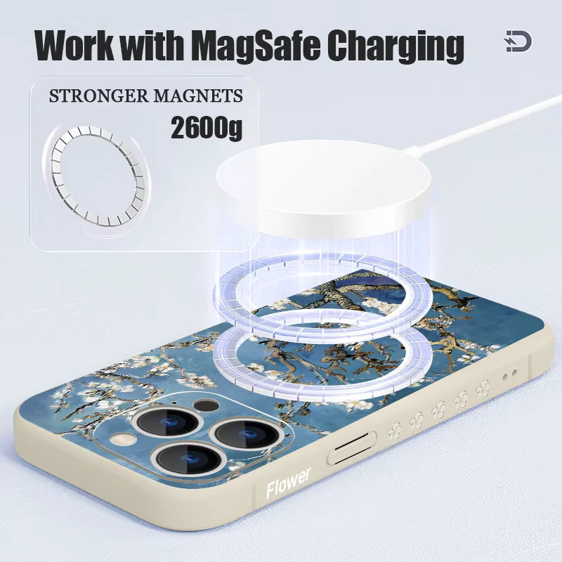 YISHANGOU Magnetische iPhone Schutzhülle mit Magnolia Blumen Druck und Lanyard, kompatibel mit iPhone 17 Pro Max bis iPhone 11, Farbe: Multicolour/Schwarz, Material: TPU - Bild 3