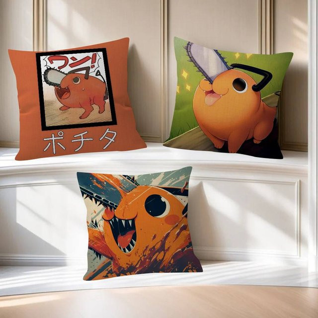 Beast Kingdom Chainsaw Man P-Pochita Kawaii Kissenbezug für Sofa und Wohnzimmer, quadratisch, Breite: 30 cm, Höhe: 30 cm - Bild 1
