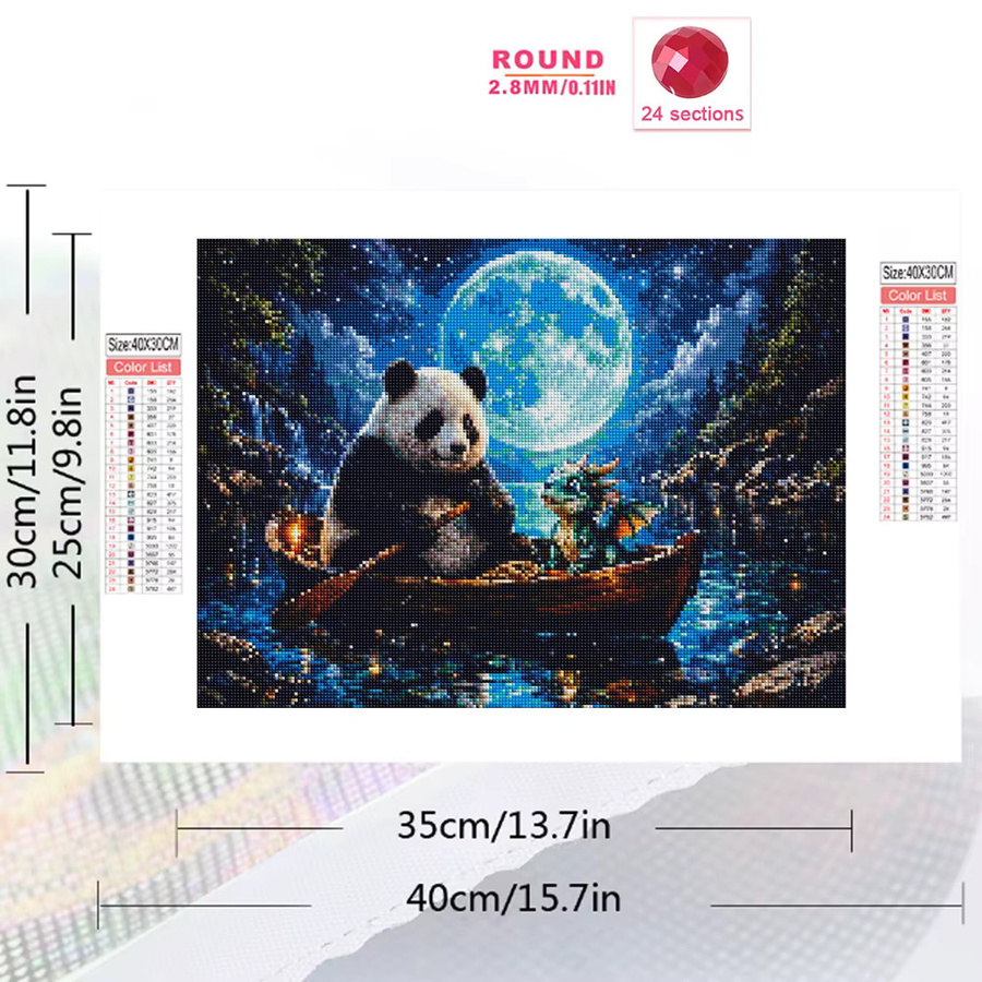 EverShine 5D Diamant-Mosaik Wandkunst Panda mit Mond und Landschaft als quadratisches Strass-Stickerei-Set in Multicolour, Breite: 30,0 cm, Höhe: 30,0 cm - Bild 2