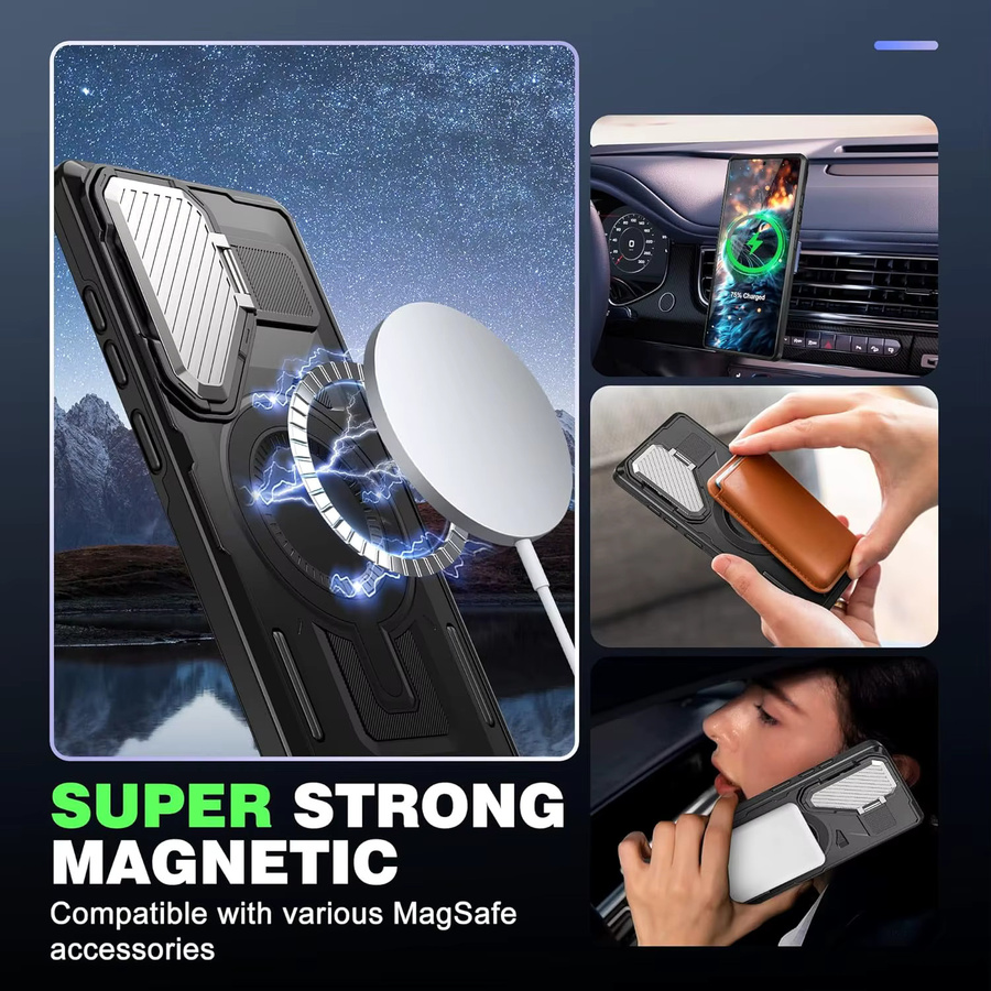 Magnetische MagSafe Kickstand-Hülle für Samsung Galaxy S26 Ultra, S26 Plus und S26 mit drehbarem Ständerhalter in Schwarz - Bild 3