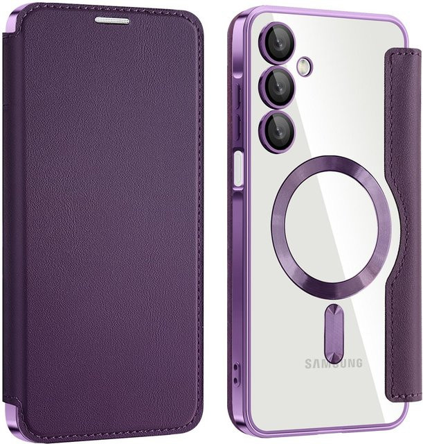 Magnetische Lederhülle Flip Case für Samsung Galaxy A56 A55 A36 A35 A26 A15 A16 A05 A06 mit Kartenabdeckung und kabellosem Laden in Transparent Purple - Bild 1