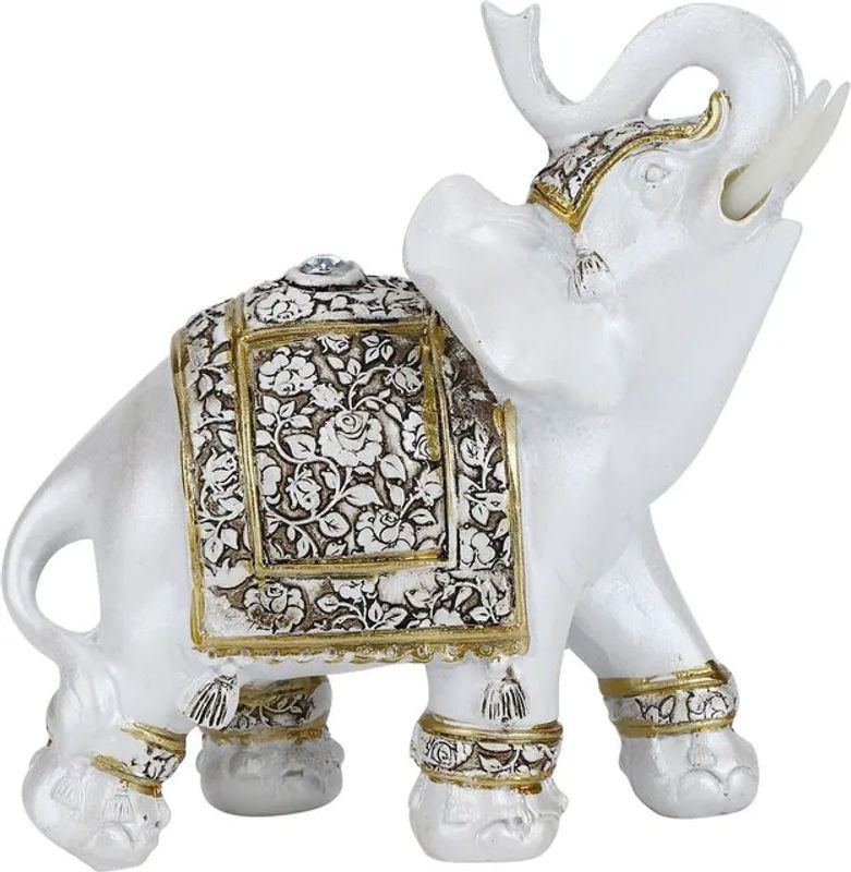 Tooarts Tierfigur aus Kunstharz in Gold und Weiß mit floralem Design als orientalische Dekoration - Bild 1