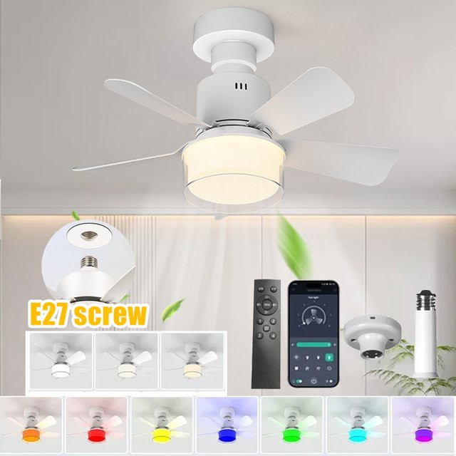 TLEDMP LED-Deckenventilatorleuchte in Weiß mit E27-Fassung, dimmbar, mit App- und Fernbedienung sowie 6 Geschwindigkeitsstufen für Wohnzimmer und Arbeitszimmer - Bild 1