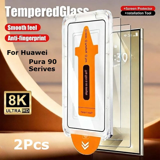 2 Stück Displayschutzfolien aus gehärtetem Glas für Huawei Pura 90 Pro Max und Pura 90 Pro mit automatischer Staubentfernung, transparent - Bild 1