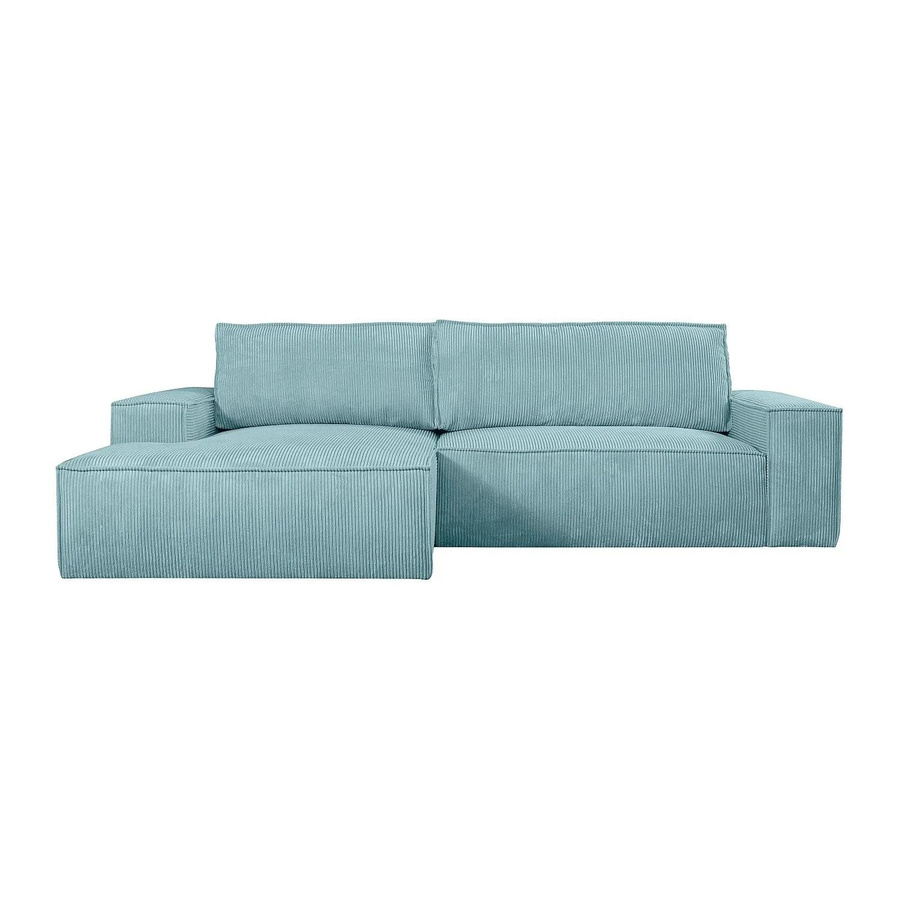 Vente-unique Schlafsofa Amelia in Türkisblau mit Cord-Bezug und L-Form - Bild 2