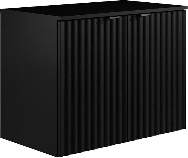 Waschbeckenunterschrank Vente-unique Zilga in Schwarz mit Streifenoptik und mattem Finish, Breite: 80 cm - Bild 1