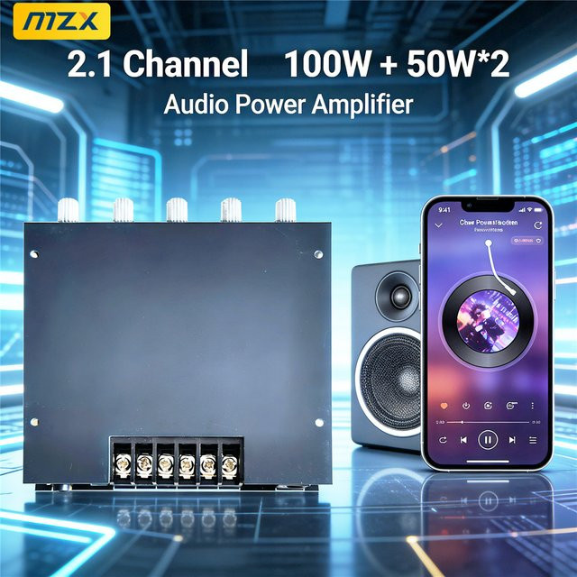 MZX 2.1-Kanal Bluetooth HiFi Stereo-Verstärker Modul mit 100W+50W*2 Leistung und AUX-Anschluss in Schwarz - Bild 1