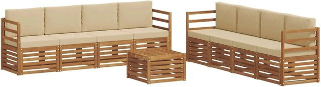 vidaXL Gartenmöbel Set aus Massivholz Akazie in Natur und Beige, 9-teilige Sofagarnitur mit Tisch und Kissen im modernen Latten-Design - Bild 1