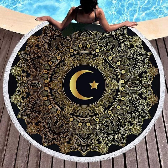 Rundes Strandtuch mit 3D-Druck von JMG Household Supplies, Ethnic Design, Farbe: Schwarz, Durchmesser: 150 cm - Bild 1