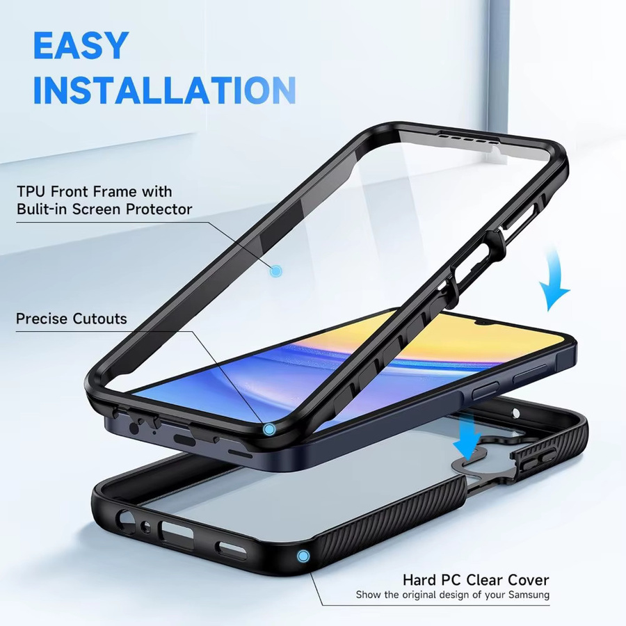 Rugged Armor Clear Case für Samsung Galaxy A16 A26 A36 A56 A15 A25 A35 A55 A05S A04S A14 A34 A54 mit integrierter Displayschutzfolie in Transparent und Blau - Bild 3