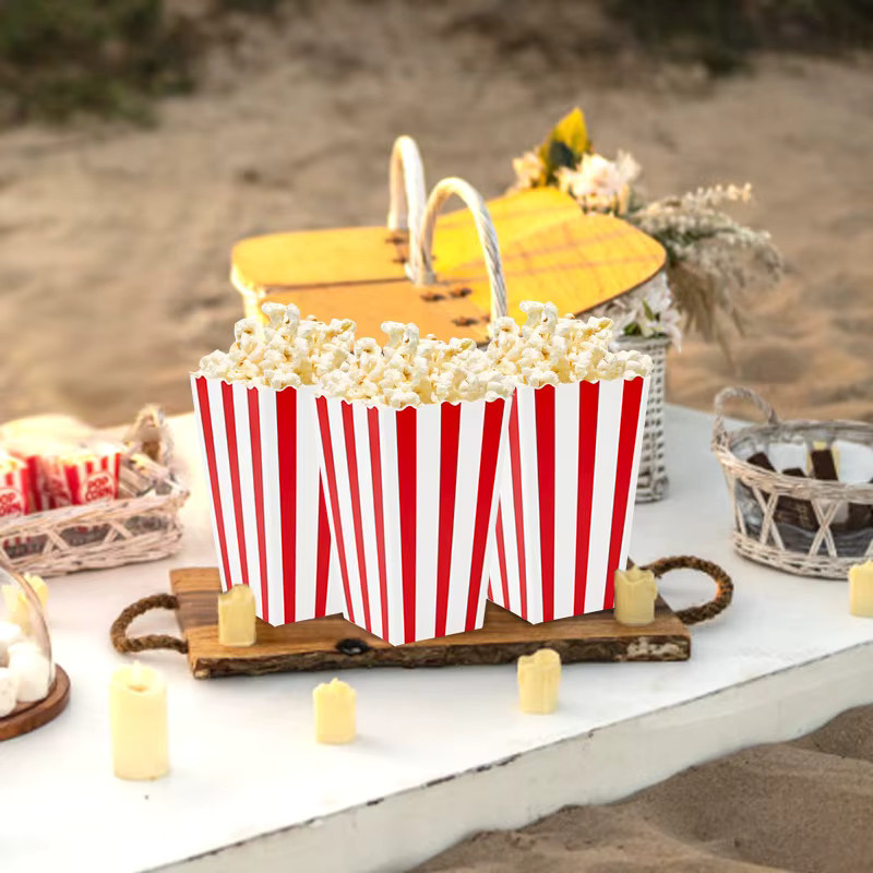 10 Stück Popcorn-Papierboxen von ZQCXLD, rot-weiß gestreifte Snackbehälter für Party und Filmabend - Bild 2