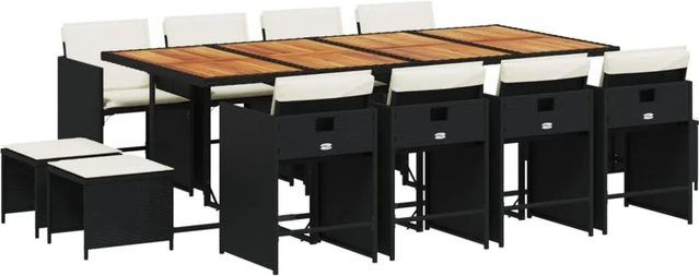 vidaXL 13-tlg Garten-Essgruppe Modell 15 aus PE-Rattan und Akazienholz mit Kissen in Schwarz und Braun - Bild 1