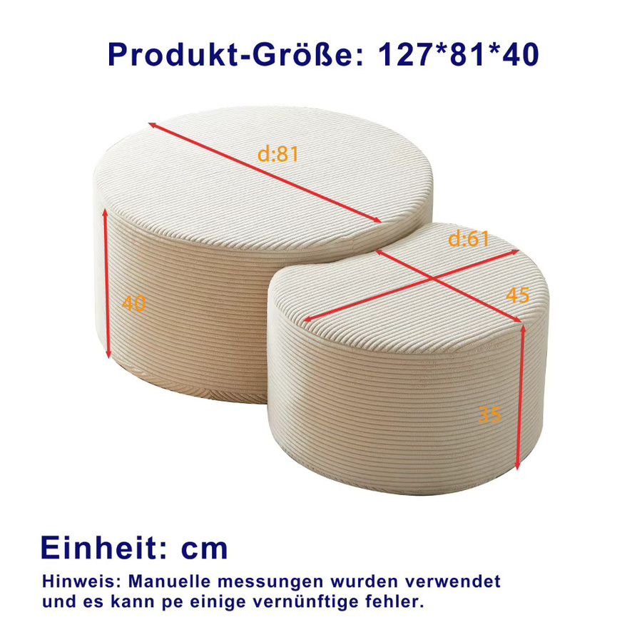 Anajqaqia 2-teiliges Couchtisch-Set, moderne runde gepolsterte Beistelltische in Beige für Wohnzimmer und Schlafzimmer - Bild 3