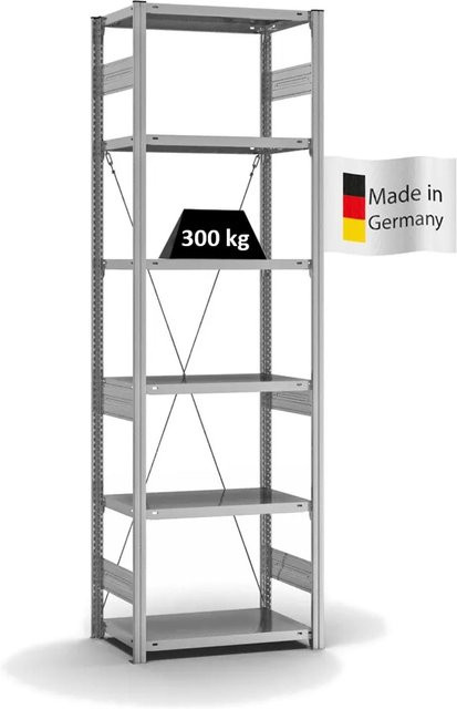 PROREGAL Fachbodenregal Stecksystem T-Profil Heavy-Duty, 6 Ebenen, verzinkt, Höhe: 250 cm, Breite: 75 cm, Tiefe: 40 cm - Bild 1