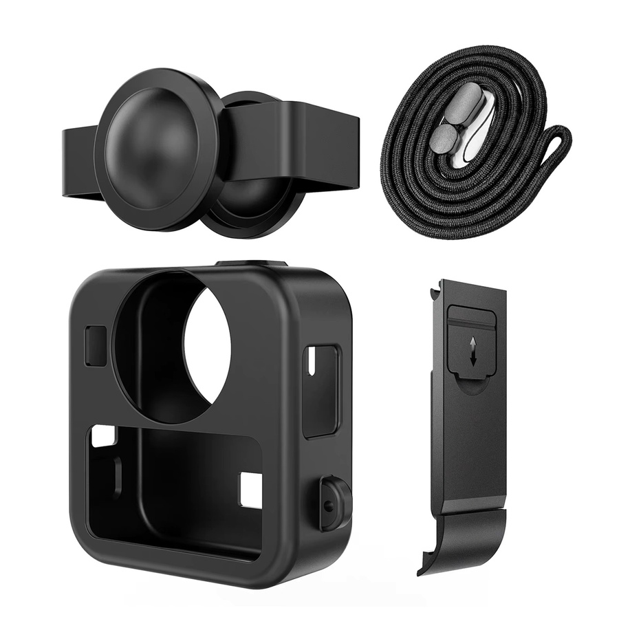Stoßfeste Silikonhülle für GoPro Max2 in Schwarz mit Schutz für Batteriefach und Objektivdeckel - Bild 7