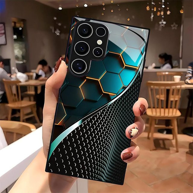 Handyhülle aus Glas mit Wabenholzmuster für Samsung Galaxy S24 S23 S22 S21 S20 Ultra Plus 5G, mattiert, Multicolour - Bild 1