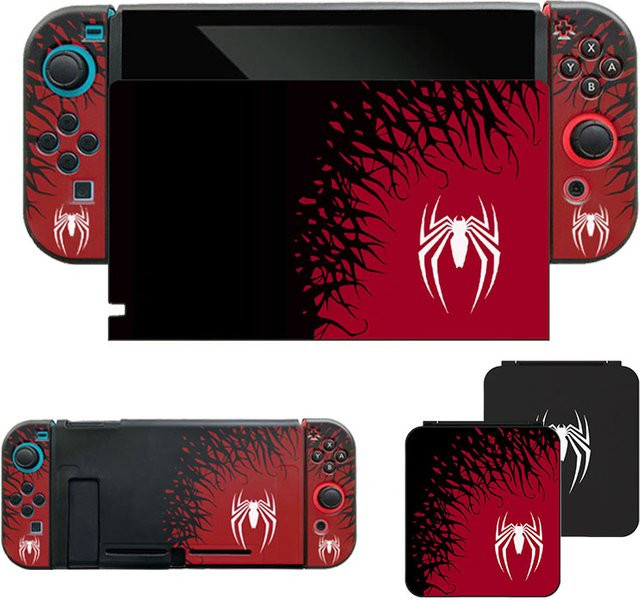 Silikonhülle im Spider-Theme für deine Nintendo Switch OLED und Joy-Con Controller als Schutzhülle und Dock-Zubehör - Bild 1