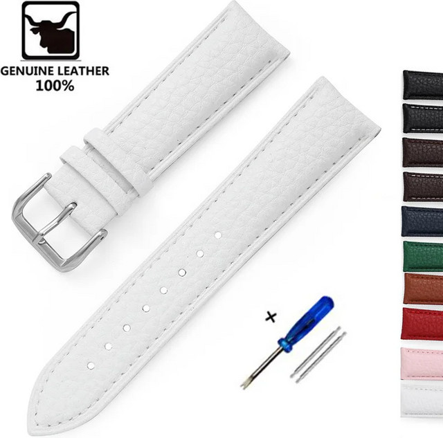 luffyte Uhrenarmband Kalbsleder, Litschi-Muster, Weiß, Unisex - Bild 1