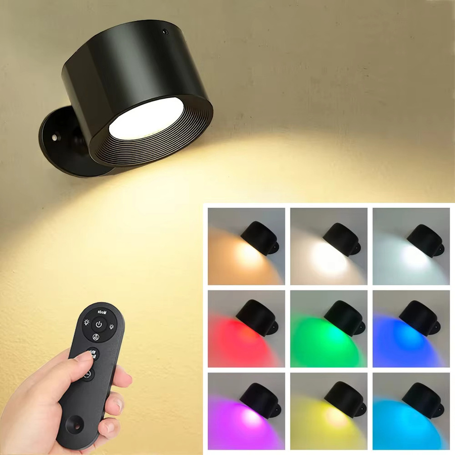 Magnetische LED-Wandleuchte von ggbingo in Schwarz, wiederaufladbare runde Leseleuchte mit 360° Rotation, Touch-Steuerung und Fernbedienung als moderne Nachtlampe oder Schrankstrahler - Bild 4