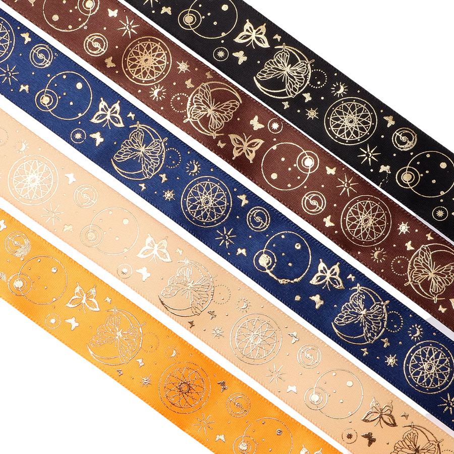 OEMOO Schmetterlingsband aus Textil, 5 Yards, Farben: Schwarz, Beige, Braun und Multicolour, zum Verpacken von Geschenken und Blumensträußen - Bild 3
