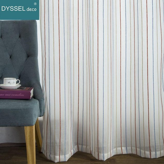 DYSSEL deco Leinenvorhang modern gestreift transparent weiß mit Stangentasche und Tülle - Bild 1