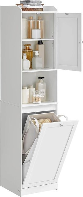 Songmics Badezimmerschrank Siren in Weiß mit Wäschesammler, Türen, Schubladen und offenem Fach - Bild 1