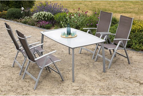 Merxx Gartenmöbelset Carrara in Silber und Beige mit 7 Teilen aus Aluminium und Sicherheitsglas für Garten, Terrasse oder Balkon - Bild 1