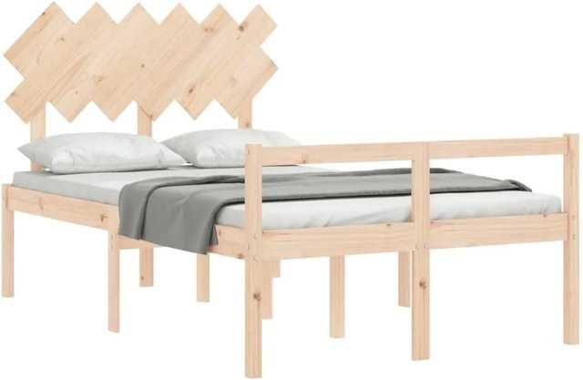 vidaXL Seniorenbett aus massivem Kiefernholz mit Kopfteil, Farbe Braun, B/T/H: 120 x 200 cm - Bild 1