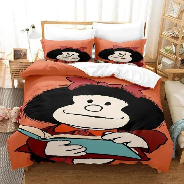 Anime Mafalda Bettwäscheset mit 3D-Druck inklusive Bettbezug und Kissenbezügen mit Reißverschluss, Größe: 70 x 133 cm - Bild 1
