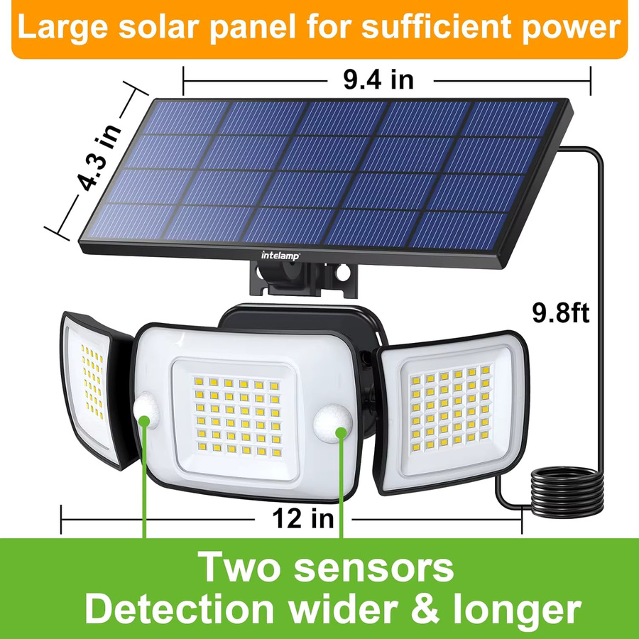 intelamp Solar-Sicherheitsflutlichter für den Außenbereich mit Bewegungssensoren und Fernbedienung, Schwarz - Bild 2