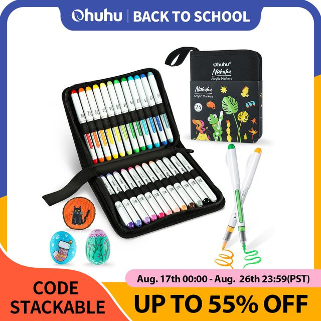 Ohuhu Nahuku Acrylmarker mit Direkttinte und flexibler Pinselspitze, Mehrfarbiges Set mit hoher Kapazität und lichtechten Acrylfarben - Bild 1