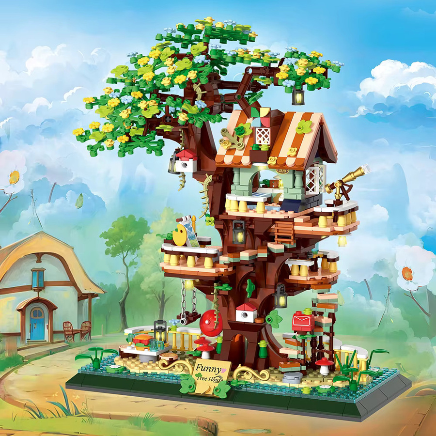 Doubuilt Sakura Baum Haus Architektur Modell aus Micro Ziegeln, 1130 Teile, Mehrfarbig - Bild 1