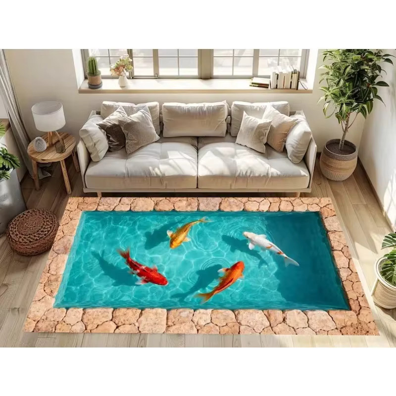 VIKAMA 3D-Illusions-Koi-Teich-Matte, rutschfest und waschbar, rechteckig, Multicolour - Bild 2