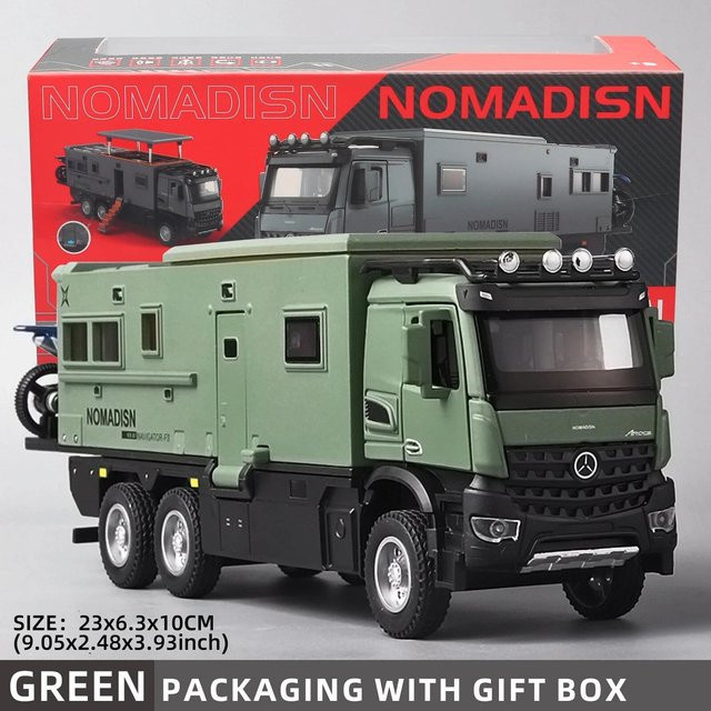 Mercedes Benz Camper RV Caravan, Spielzeug-Modellauto, 1:24, mit Ton und Licht, grün - Bild 1
