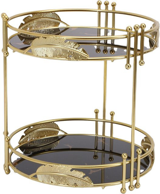 KaiSai 2-stöckiges Make-up Aufbewahrungsregal aus Eisen und Glas für Schminktisch und Badezimmer in Schwarz, Gold und Beige - Bild 1