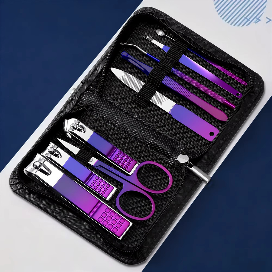 Ouriner Maniküre und Pediküre Set, 9-teilig, Edelstahl, Schwarz, Unisex - Bild 1