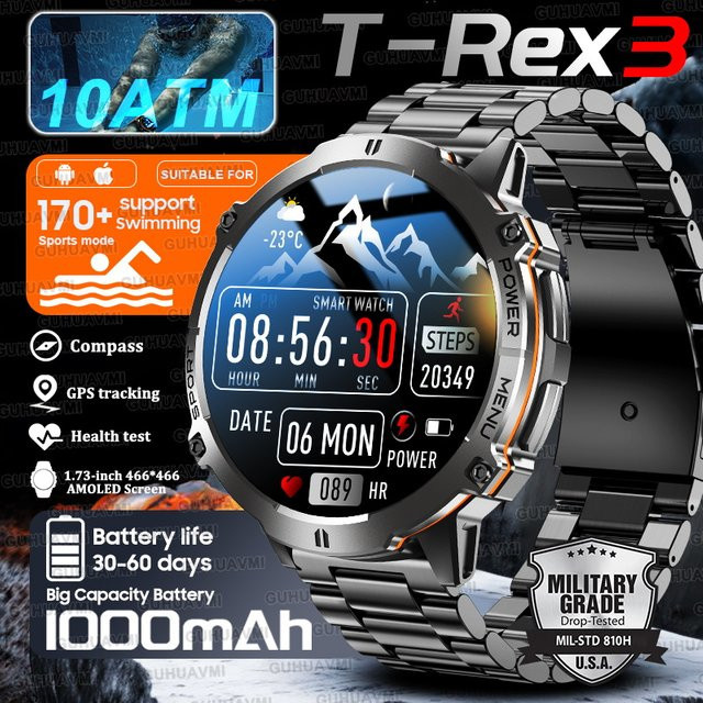 GUHUAVMI Smartwatch, Schwarz, 1,73 Zoll, 10 ATM, Herren - Bild 1
